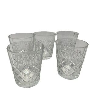 Drambuie Embossed Diamond Clear Scotch Rocks Glasses Cocktail  Set of Five Vtg